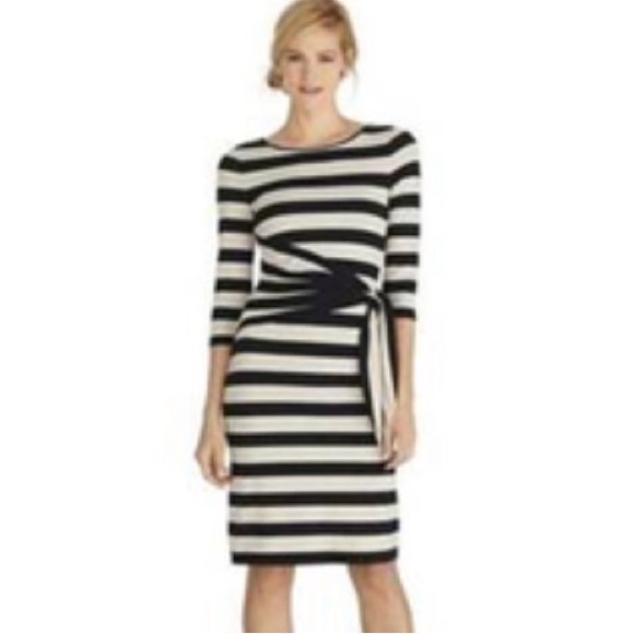 White House Black Market Dresses & Skirts - NWT [White House Black Market] Black & Beige Striped Shift Dress Women's Sz 4